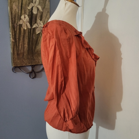 Anthropologie Maeve Top Rust Pleats 3/4 Sleeve Buttons - Picture 4 of 6